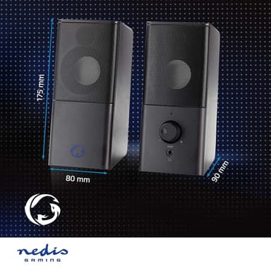 Nedis Pelikaiutin | Kaiutinkanavat: 2.0 | USB Virta | 3.5 mm uros | 18 W | Ei valaistusta | Äänenvoimakkuuden Säätö | Lähtöliitäntä: 1x 3.5 mm Audio lähtö