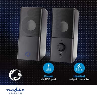 Nedis Pelikaiutin | Kaiutinkanavat: 2.0 | USB Virta | 3.5 mm uros | 18 W | Ei valaistusta | Äänenvoimakkuuden Säätö | Lähtöliitäntä: 1x 3.5 mm Audio lähtö