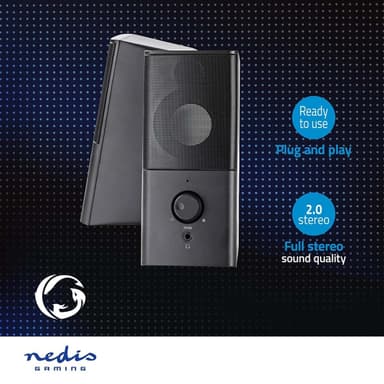 Nedis Pelikaiutin | Kaiutinkanavat: 2.0 | USB Virta | 3.5 mm uros | 18 W | Ei valaistusta | Äänenvoimakkuuden Säätö | Lähtöliitäntä: 1x 3.5 mm Audio lähtö