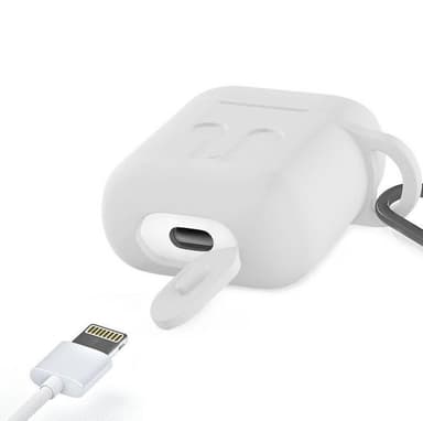 Silikonipakkaus Airpodsille, silikonikotelo, hihna, silikonikorvakuulokkeet, karabiini, valkoinen
