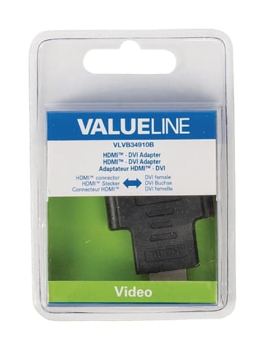 Valueline High Speed HDMI Ethernet Sovitin HDMI-Liitin - DVI-D 24 + 1-Pin Naaras Musta
