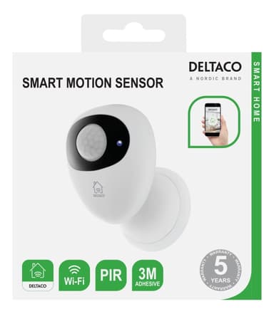 DELTACO SMART HOME liiketunnistin, Wi-Fi, 2,4GHz, valkoinen/musta