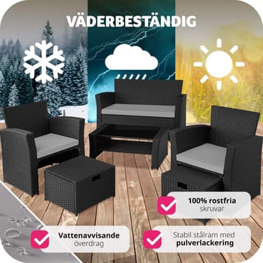 Rottinki puutarhakalusteet Modena suojapeitteellä (3+2+1) - musta/harmaa
