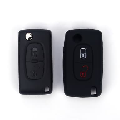 Silikoninen auton avaimenperäkotelo, auton kuoren kansi Peugeot 307:lle, 2 nappia Musta