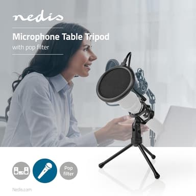 Nedis Mikrofonijalusta | Jalkatila | Pidikkeen halkaisija: Alle 40 mm mm | ABS-Muovi / Metalli | Musta
