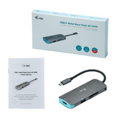 i-tec Metal C31NANODOCKPD, Langallinen, USB 3.2 Gen 1 (3.1 Gen 1) Type-C, 100 W,