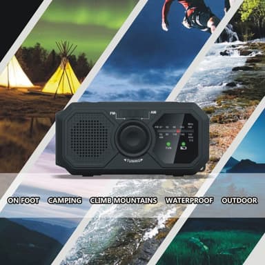 Sää AM / FM-radio Solar Käsikampi 1200mAh PowerBank taskulamppu