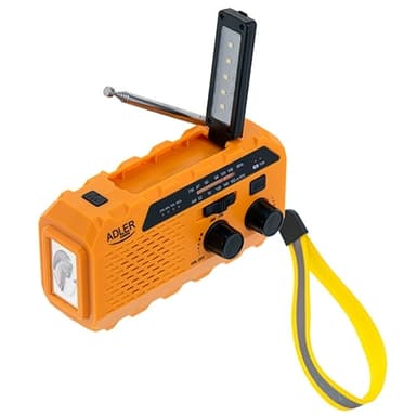 Hätäradio / maantiekeskusradio taskulampulla, aurinkokennoilla ja Powerbankilla varustettuna