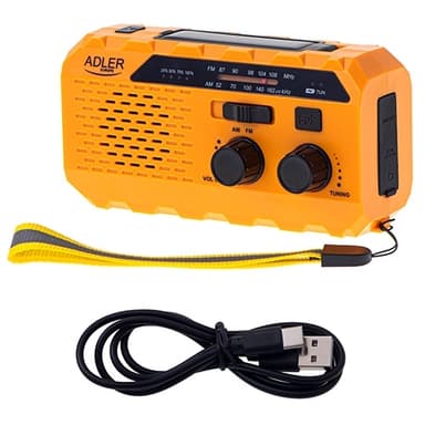Hätäradio / maantiekeskusradio taskulampulla, aurinkokennoilla ja Powerbankilla varustettuna