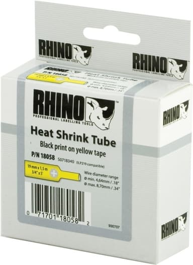DYMO RhinoPRO merkattava kutisteputki 19mm, 1.5m kelt/musta teksti