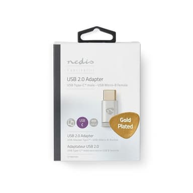 Nedis USB-C™ Sovitin | USB 2.0 | USB-C™ Uros | USB Micro-B naaras | 480 Mbps | Pyöreä | Kullattu | Hopea | Laatikko kannella ja ikkunalla