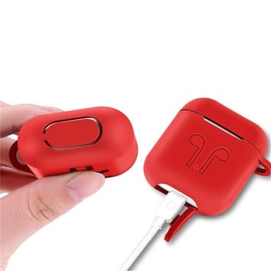 Silikonipakkaus Airpodsille, silikonikotelo, hihna, silikonikorvakuulokkeet, karabiini, punainen