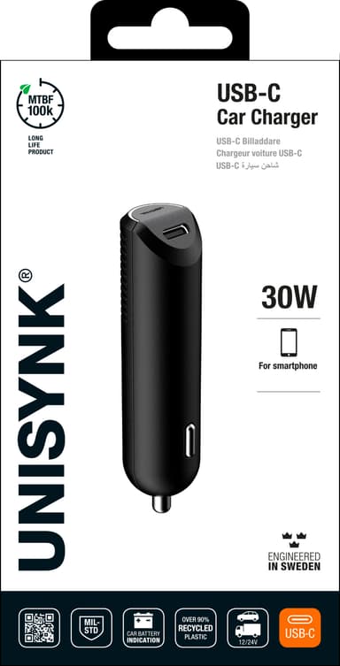Unisynk 30 W USB-C autolaturi (musta)