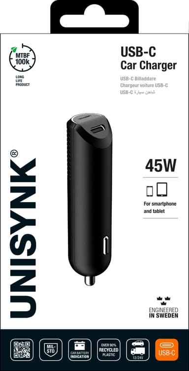Unisynk 45 W USB-C autolaturi (musta)