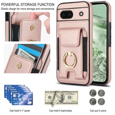Google Pixel 8a Kickstand Case Puhelimen Suojakotelo Korttipaikoilla - Ruusukulta