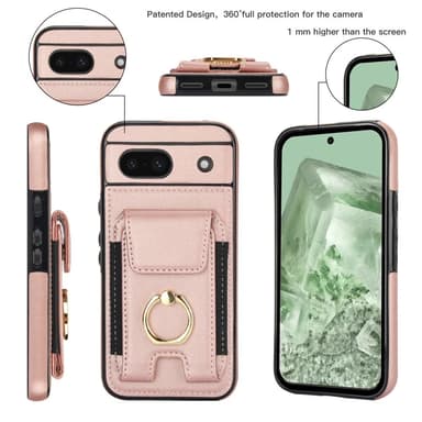 Google Pixel 8a Kickstand Case Puhelimen Suojakotelo Korttipaikoilla - Ruusukulta