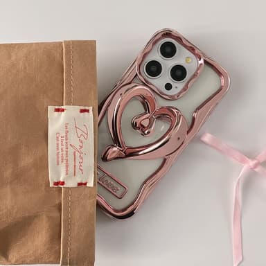 iPhone 15 Pro Kotelo Love Heart Kickstand TPU Sähkökullattu Läpinäkyvä Puhelimen Suojakotelo - Vaaleanpunainen