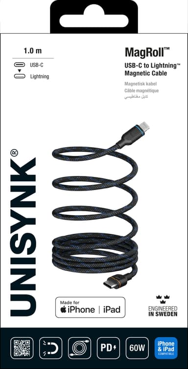 Unisynk MagRoll Magnetic 60 W USB-C - Lightning adapteri (1 m)