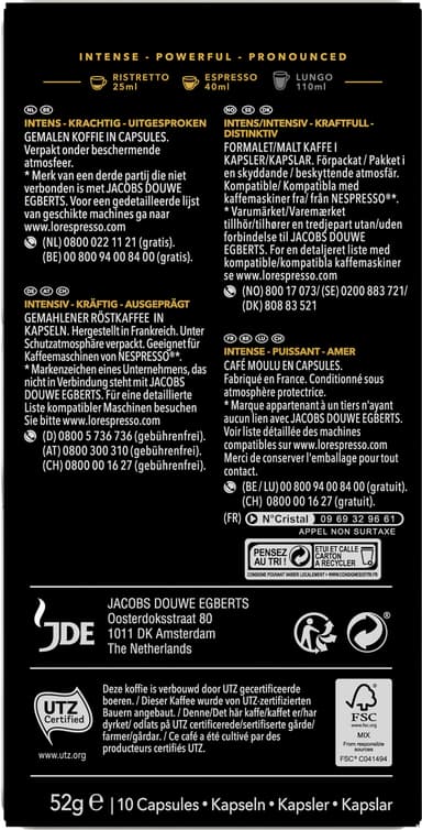 L'OR Espresso 12 Onyx kahvikapselit (10 kpl)
