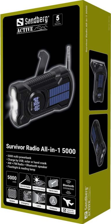 Sandberg Survivor All-in-1 radio 5000 - AM + FM Radio + Bluetooth