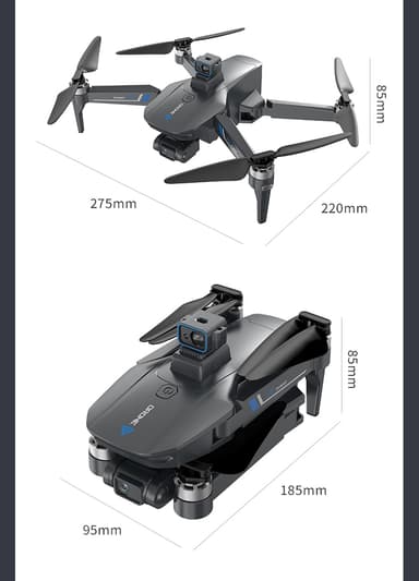 Taitettava 4K drone kaksoiskameralla esteiden välttämiseksi Musta