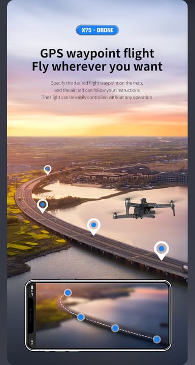 Taitettava 4K drone kaksoiskameralla esteiden välttämiseksi Musta