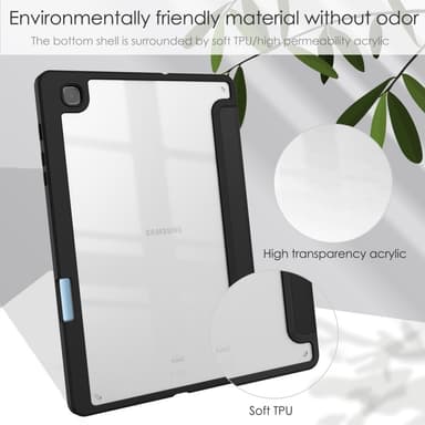 SKALO Samsung Tab S6 Lite Trifold Suojakotelo läpinäkyvällä taustapaperilla - Musta