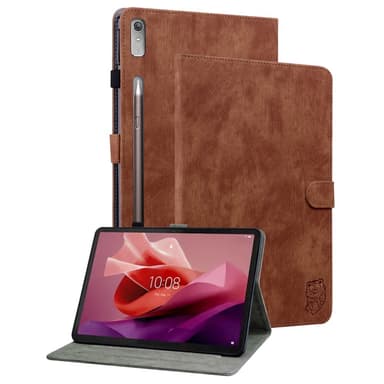 SKALO Lenovo Tab P12 Cute Tiger PU-nahkainen Lompakkokotelo - Ruskea