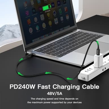 NÖRDIC 1,5 m USB 3.2 Gen 2 USB-C–C nylon punottu kaapeli PD3.1 240W 20G 4K60Hz musta