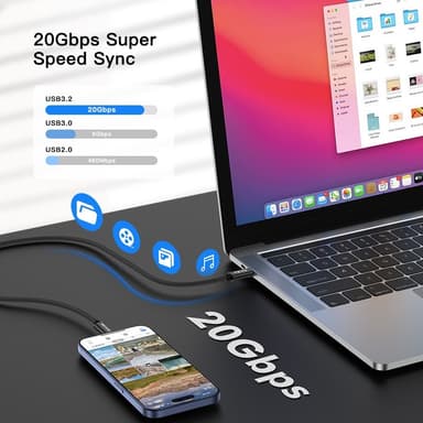 NÖRDIC 50 cm USB 3.2 Gen 2 USB-C - C nylon punottu kaapeli PD3.1 240W 20G 4K60Hz musta