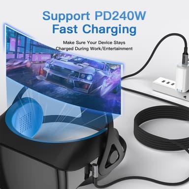 NÖRDIC kulmikas 25 cm USB4 USB-C - C Nylon punottu kaapeli PD3.1 240W 40G 8K60Hz 4K144Hz harmaa