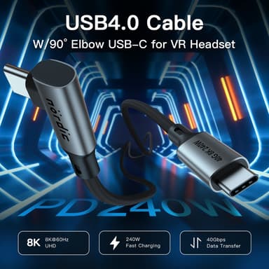 NÖRDIC kulmikas 1 m USB4 USB-C - C Nylon punottu kaapeli PD3.1 240W 40G 8K60Hz 4K144Hz harmaa