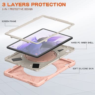 SKALO Samsung Tab S7 FE Extra Shockproof Armor 360 Kahva/Tripod Suojakuori - Ruusukulta