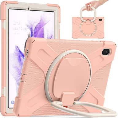 SKALO Samsung Tab S7 FE Extra Shockproof Armor 360 Kahva/Tripod Suojakuori - Ruusukulta