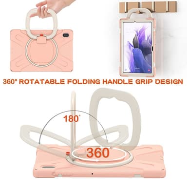 SKALO Samsung Tab S7 FE Extra Shockproof Armor 360 Kahva/Tripod Suojakuori - Ruusukulta