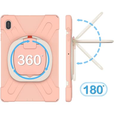 SKALO Samsung Tab S7 FE Extra Shockproof Armor 360 Kahva/Tripod Suojakuori - Ruusukulta