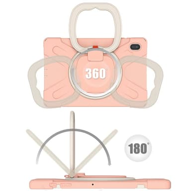 SKALO Samsung Tab S7 FE Extra Shockproof Armor 360 Kahva/Tripod Suojakuori - Ruusukulta