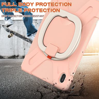 SKALO Samsung Tab S7 FE Extra Shockproof Armor 360 Kahva/Tripod Suojakuori - Ruusukulta