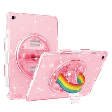 SKALO iPad 10.2 Armor Rainbow Glitter Kahva/Tripod Suojakuori - Pinkki