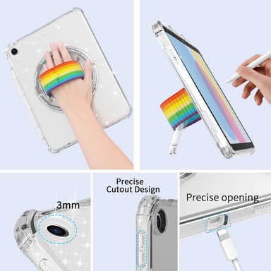 SKALO iPad 10.2 Armor Rainbow Glitter Kahva/Tripod Suojakuori - Pinkki