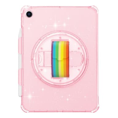 SKALO iPad 10.2 Armor Rainbow Glitter Kahva/Tripod Suojakuori - Pinkki