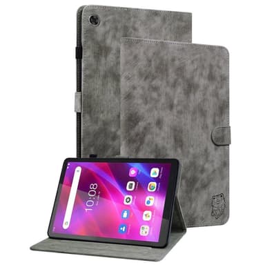 SKALO Lenovo Tab M7 (Gen 3) Cute Tiger PU-nahkainen Lompakkokotelo - Harmaa