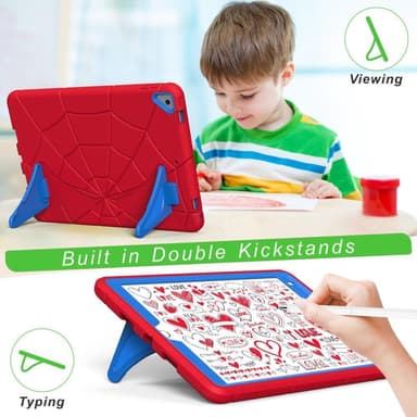 SKALO iPad 10.2 Hämähäkinseitit lasten kuoriin - Punainen-Sininen