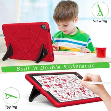 SKALO iPad 10.2 Hämähäkinseitit lasten kuoriin - Punainen-Musta