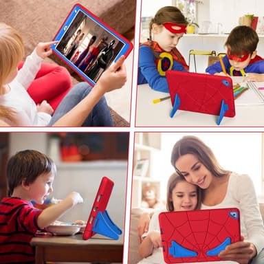 SKALO iPad 10.2 Hämähäkinseitit lasten kuoriin - Punainen-Sininen