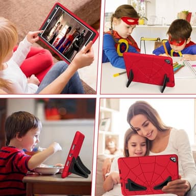 SKALO iPad 10.2 Hämähäkinseitit lasten kuoriin - Punainen-Musta