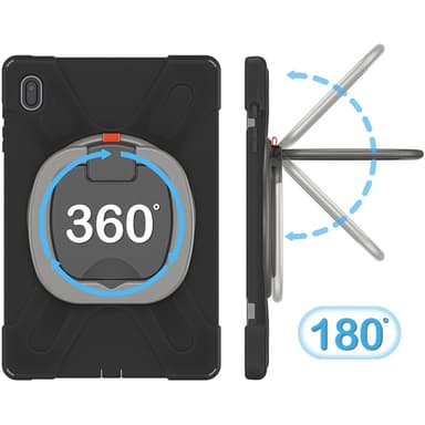 SKALO Samsung Tab S7 FE Extra Shockproof Armor 360 Kahva/Tripod Suojakuori - Harmaa