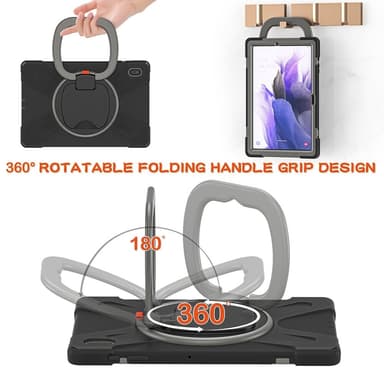 SKALO Samsung Tab S7 FE Extra Shockproof Armor 360 Kahva/Tripod Suojakuori - Harmaa
