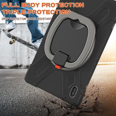 SKALO Samsung Tab S7 FE Extra Shockproof Armor 360 Kahva/Tripod Suojakuori - Harmaa