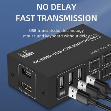 NÖRDIC KVM Switch 4 PC 1xHDMI 8K60Hz ja 4xUSB HDCP 2.2 Xboxille, PS5:lle ja kannettavalle tietokoneelle